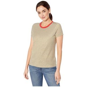 Lauren Ralph Lauren Button Stripe Tee Green Size Large NWT